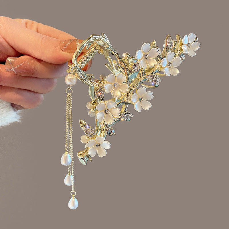 Pinza de Pelo de Flores con Perlas y Flecos
