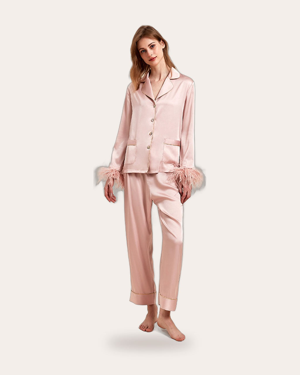 Pijama de Satén con Plumas