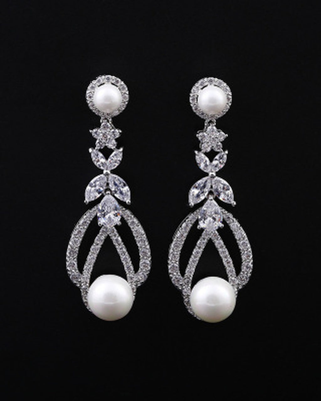 Pendientes Largos de Perla y Circonitas