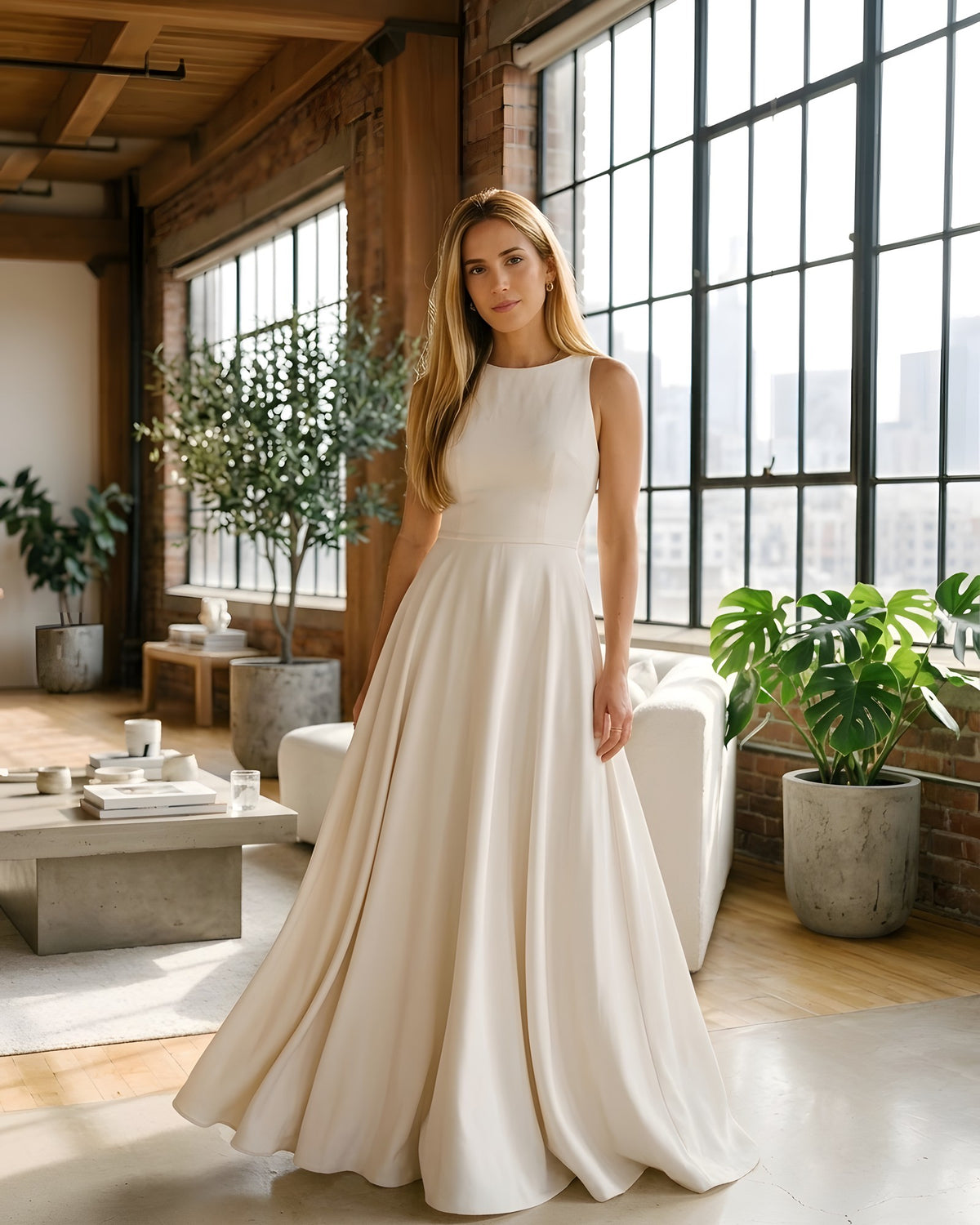 Vestido largo de tirantes anchos con vuelo